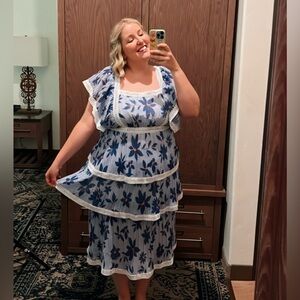 Floral Blue and White Layered Dress